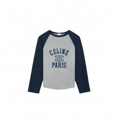 CELINE PARIS T-SHIRT IN COTTON JERSEY GREY MELANGE NAVY 2X04K865W.09SH